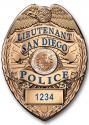 Clone of San Diego (Lieutenant) Department Badge All Metal Sign  (With Badge Num
