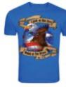 Land of the Free Design Silk Screen on Blue T-Shirt