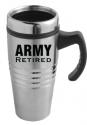 ARMY RETIRED TEXT 16OZ  STAINLESS STEEL BLACK HANDLE TUMBLER
