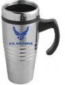 AIR FORCE SYMBOL BLUE IMPRINT 16OZ  STAINLESS STEEL BLACK HANDLE TUMBLER