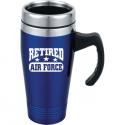 AIR FORCE RETIRED 16OZ  STAINLESS STEEL BLACK HANDLE TUMBLER