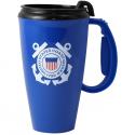 US Coast Guard Crest 16 oz Blue Travel Mug with Black Lid