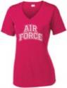 AIR FORCE Design on Women's Performance V-neck Shirt. Available colors: Blue, Pi
